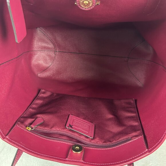 Coach Signature Canvas 5696 City Tote Bag In IM/Brown/Black Cherry-Large - Picture 16 of 16